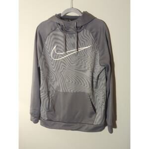 Nike Hoodie Men Med Gray Zebra Striped Dri Fit Center Swoosh Pullover Sweatshirt